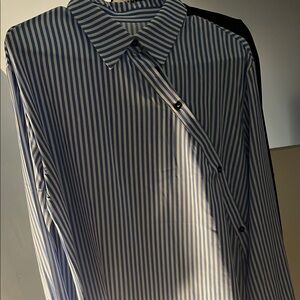 Blue and White Striped Blouse with Collar
